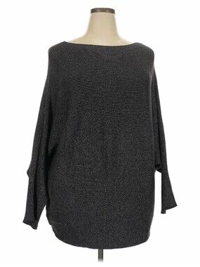 NWT Philosophy Woman 2X Metallic Ribbed Boat Neck Dolman Sleeve Sweater Black